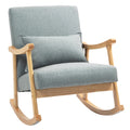 Fauteuil à bascule en tissu gris avec coussin intégré et structure en bois de hêtre.