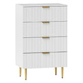 Commode moderne blanche avec tiroirs striés et poignées dorées